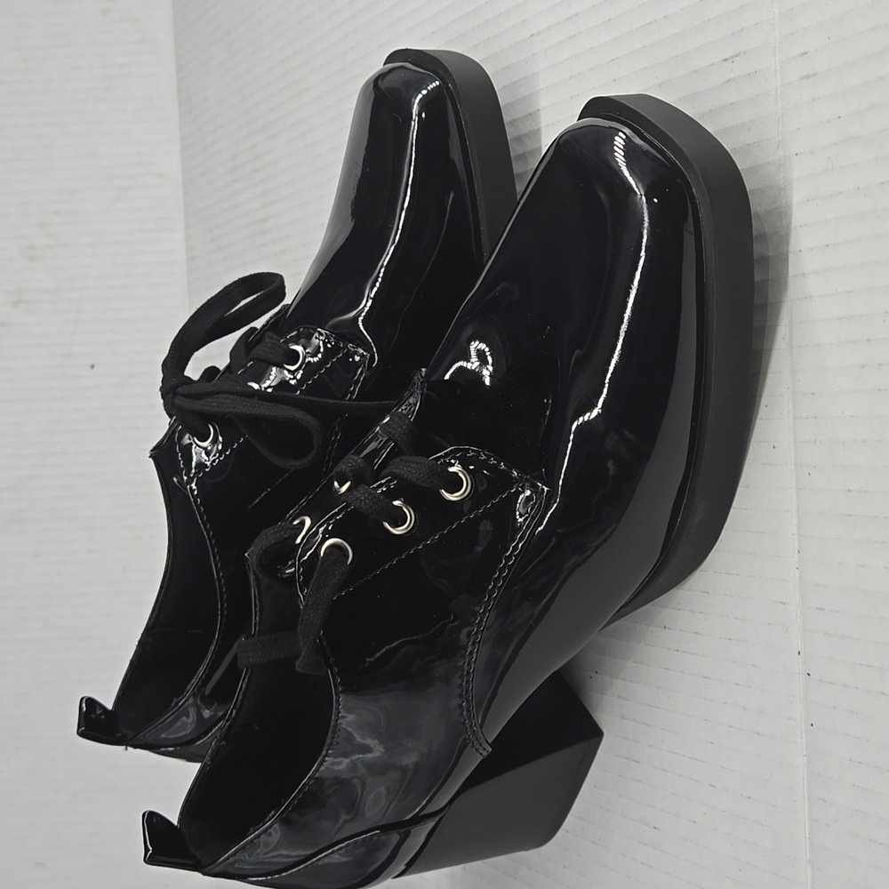 Black Block Heel Lace Up Shoes 11